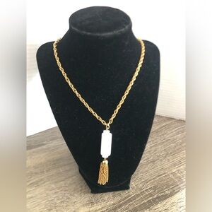 Vtg Coro Gold Necklace with White Pendant